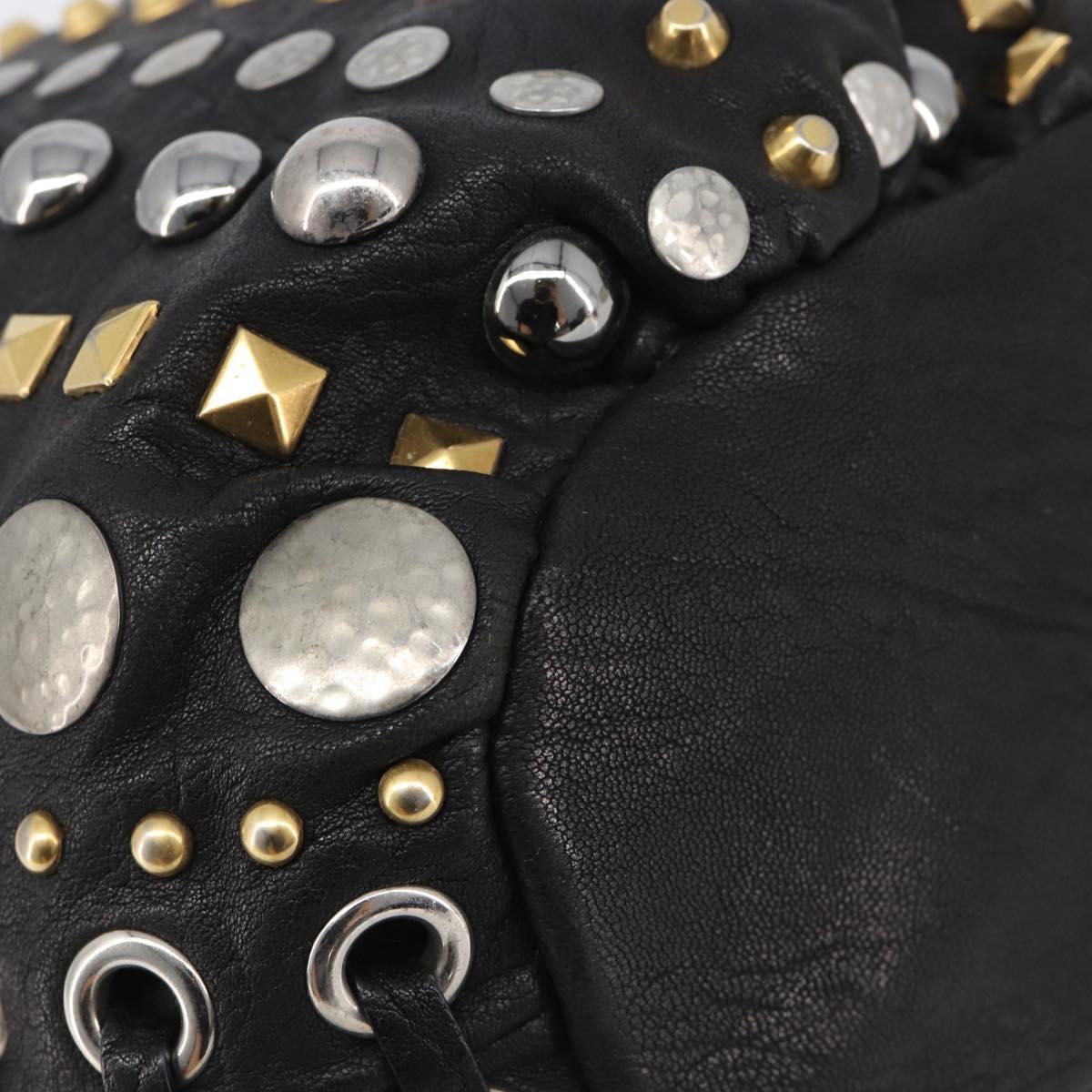 Miu Miu Hand Bag Leather Black Gold Silver Auth 205991V