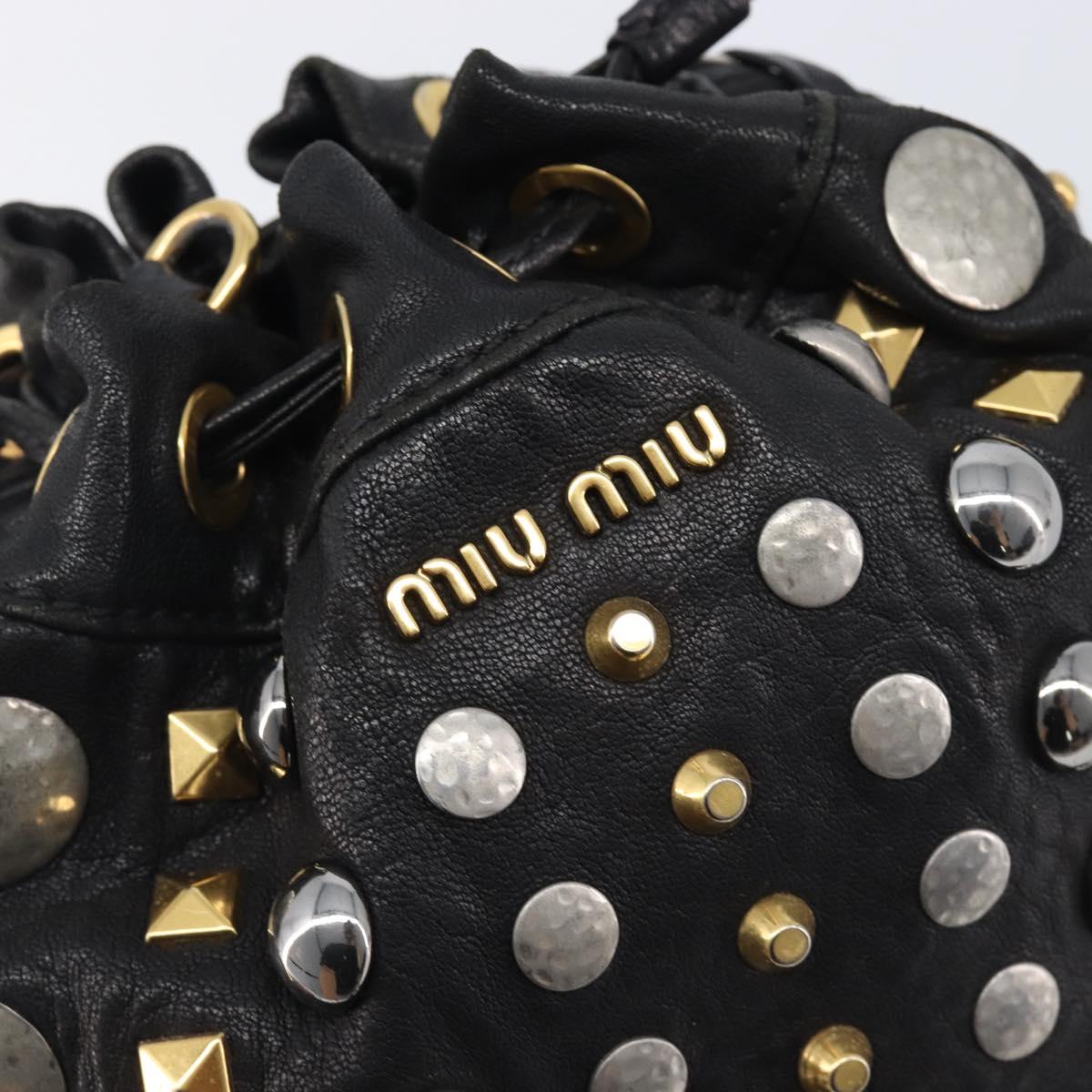 Miu Miu Hand Bag Leather Black Gold Silver Auth 205991V