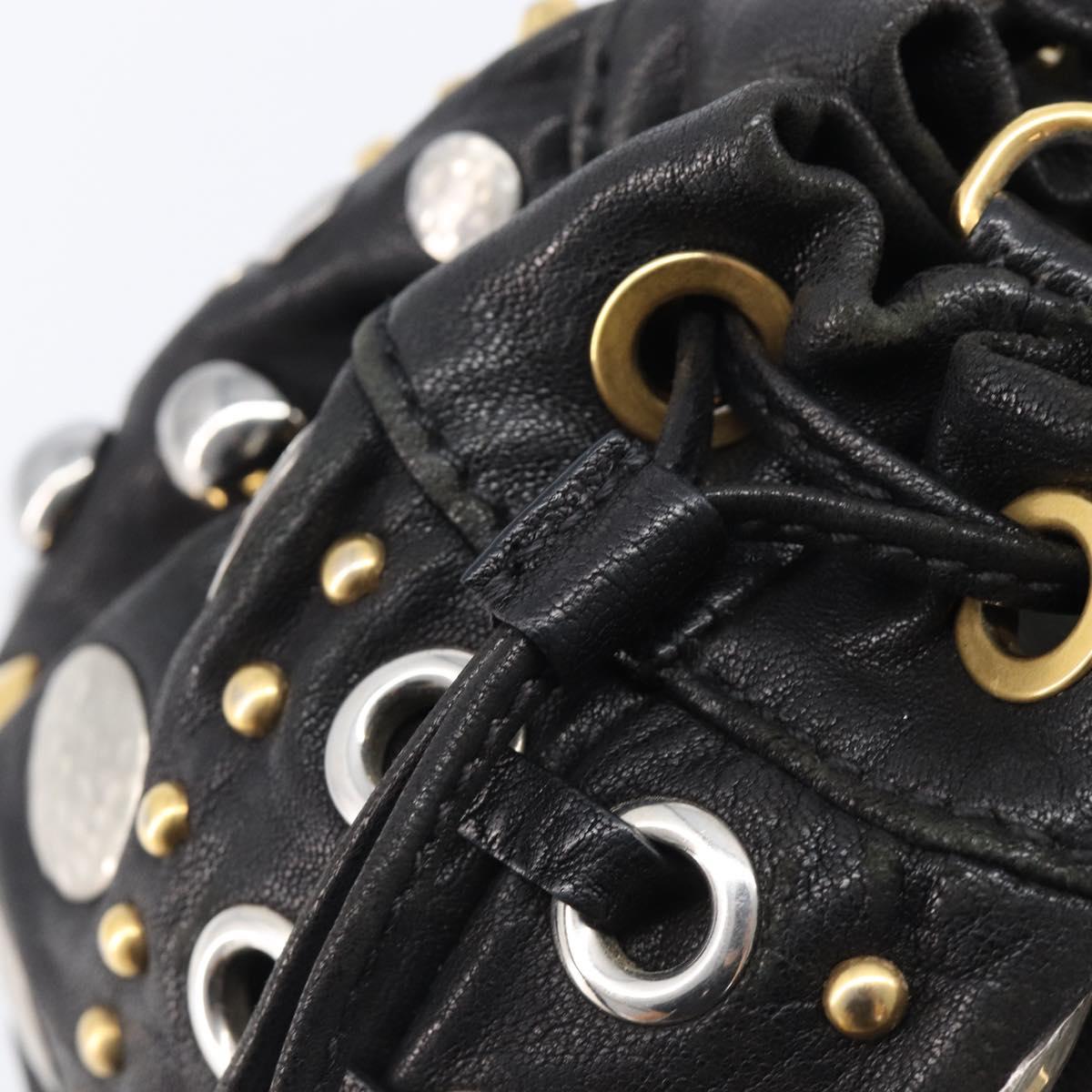 Miu Miu Hand Bag Leather Black Gold Silver Auth 205991V