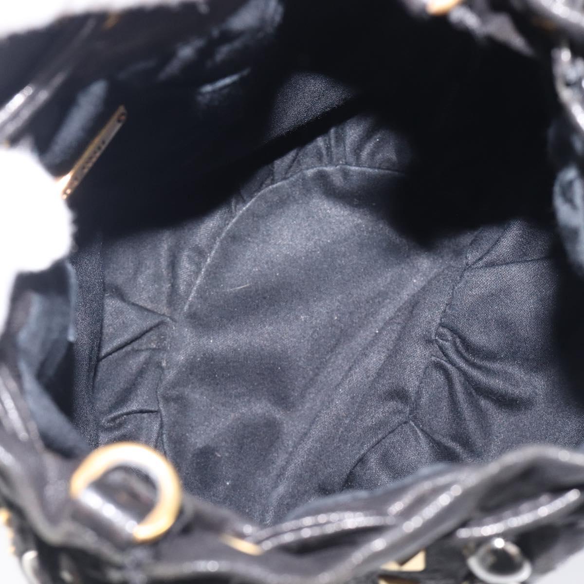 Miu Miu Hand Bag Leather Black Gold Silver Auth 205991V