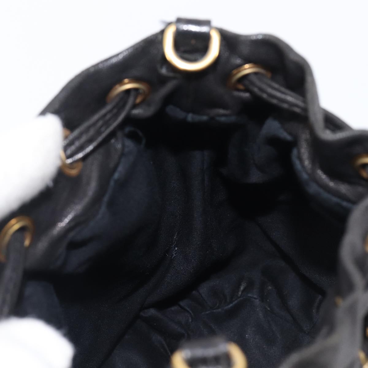 Miu Miu Hand Bag Leather Black Gold Silver Auth 205991V