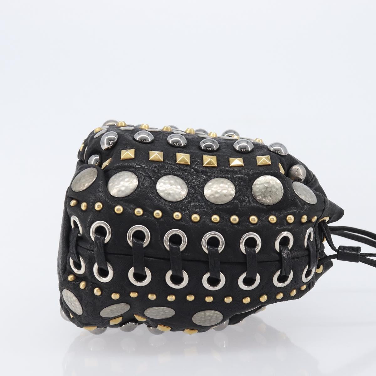 Miu Miu Hand Bag Leather Black Gold Silver Auth 205991V