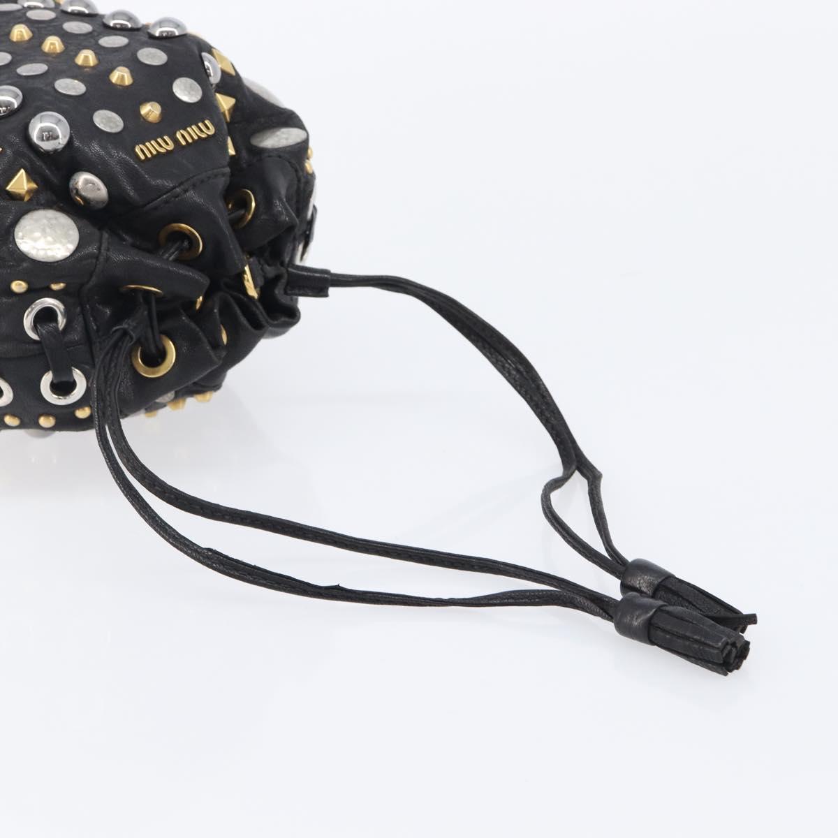 Miu Miu Hand Bag Leather Black Gold Silver Auth 205991V