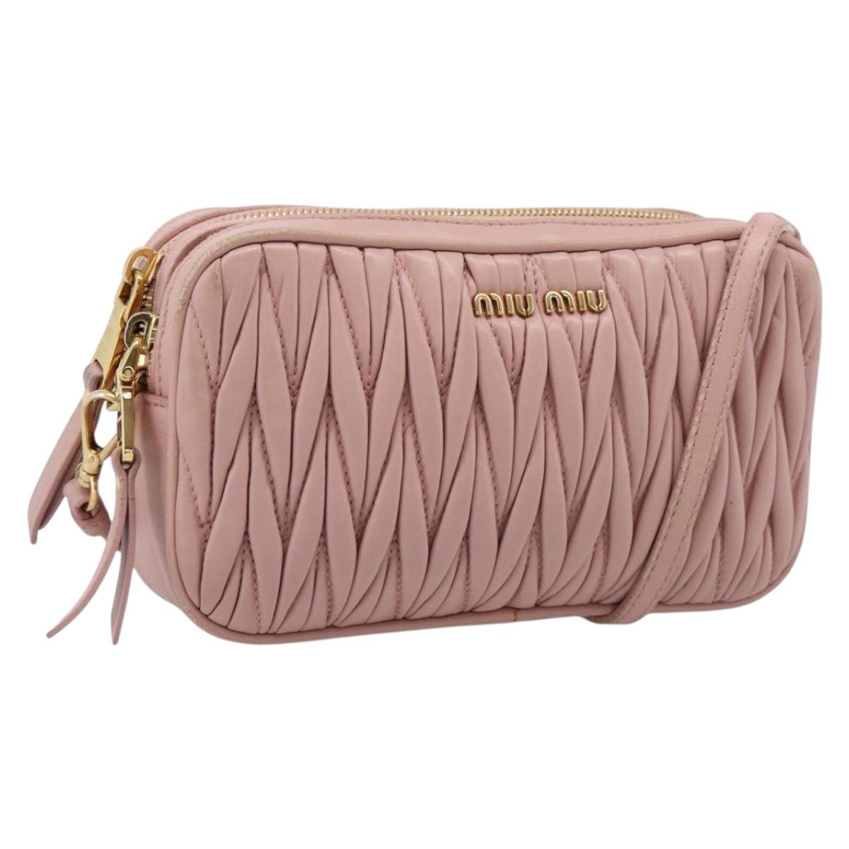 Miu Miu Matelasse Shoulder Bag Leather Pink Gold Auth 205992V