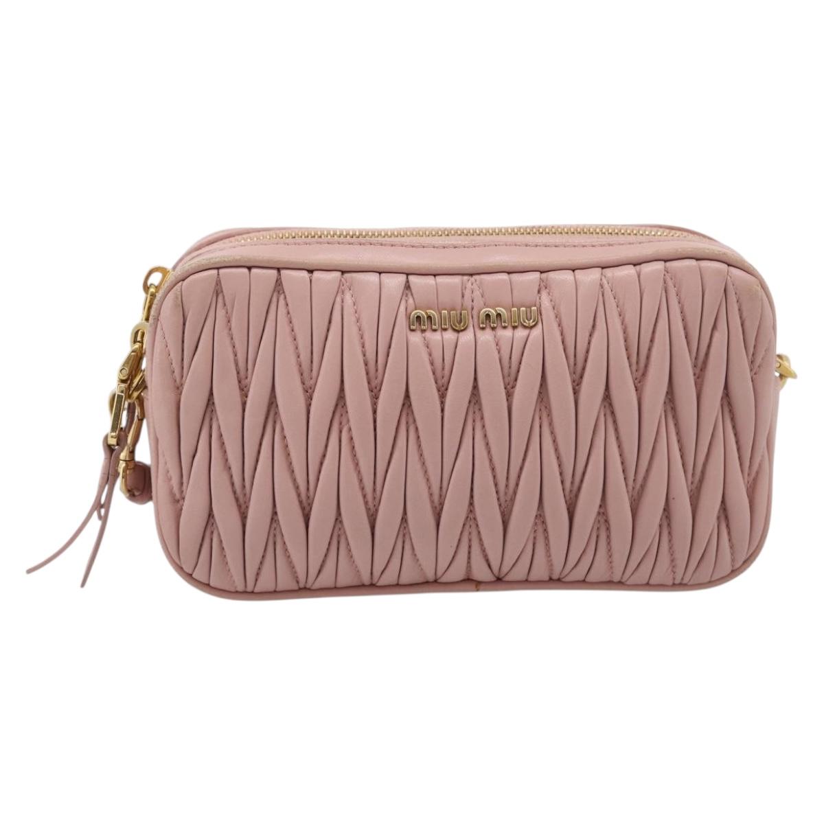 Miu Miu Matelasse Shoulder Bag Leather Pink Gold Auth 205992V