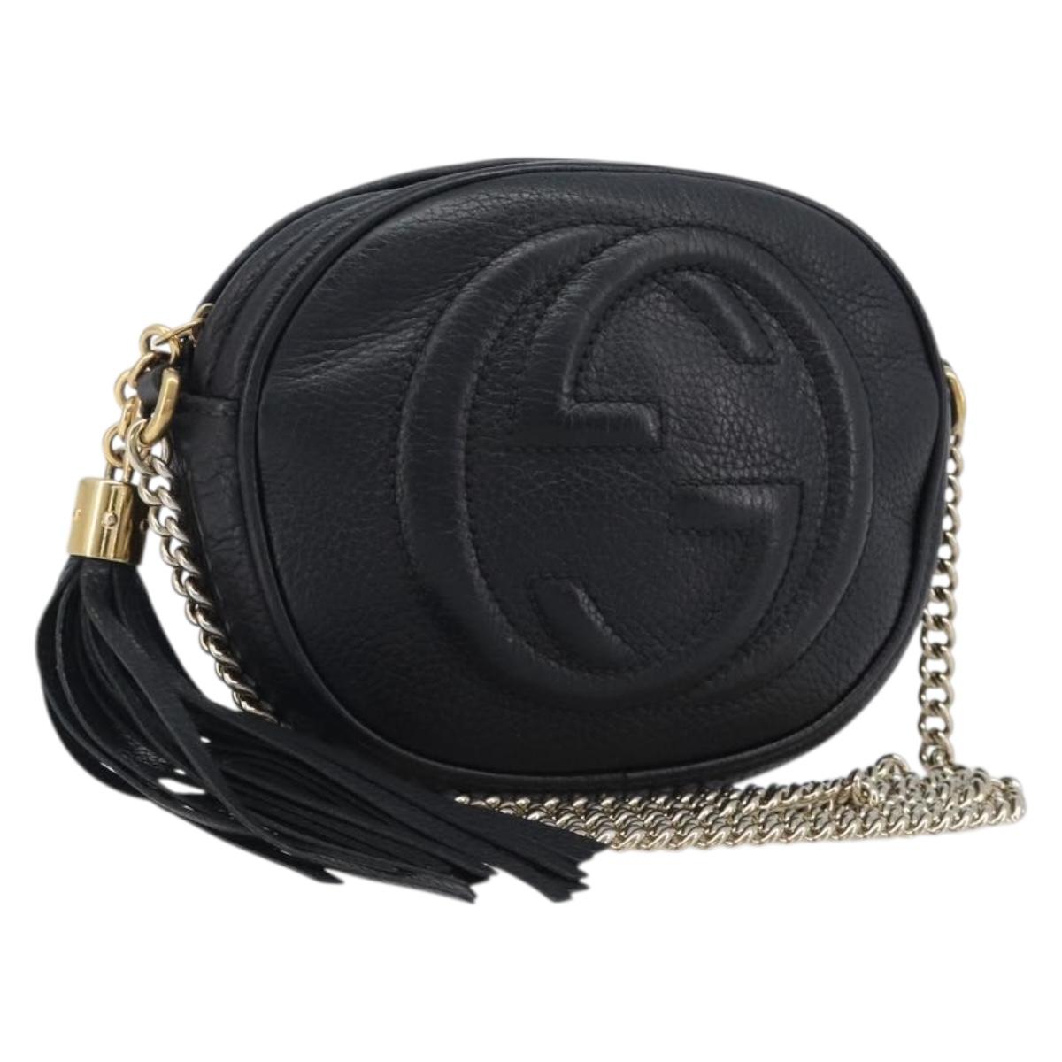 GUCCI Soho Chain Shoulder Bag Leather Black Gold 353965 Auth 205993