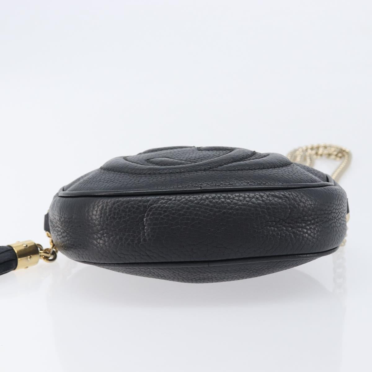 GUCCI Soho Chain Shoulder Bag Leather Black Gold 353965 Auth 205993