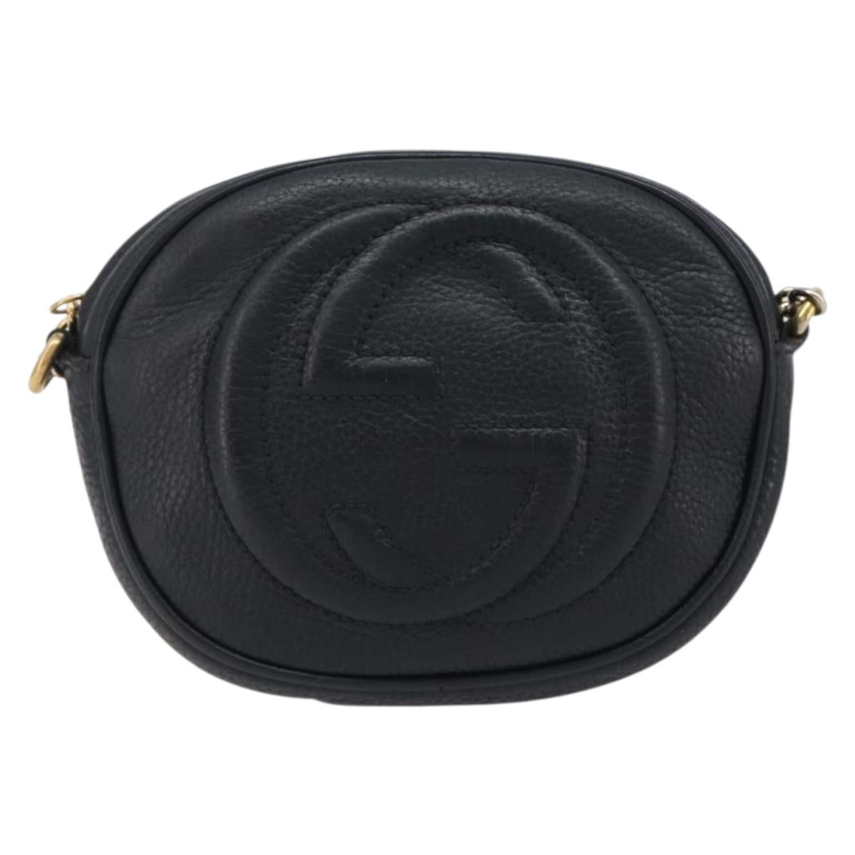 GUCCI Soho Chain Shoulder Bag Leather Black Gold 353965 Auth 205993