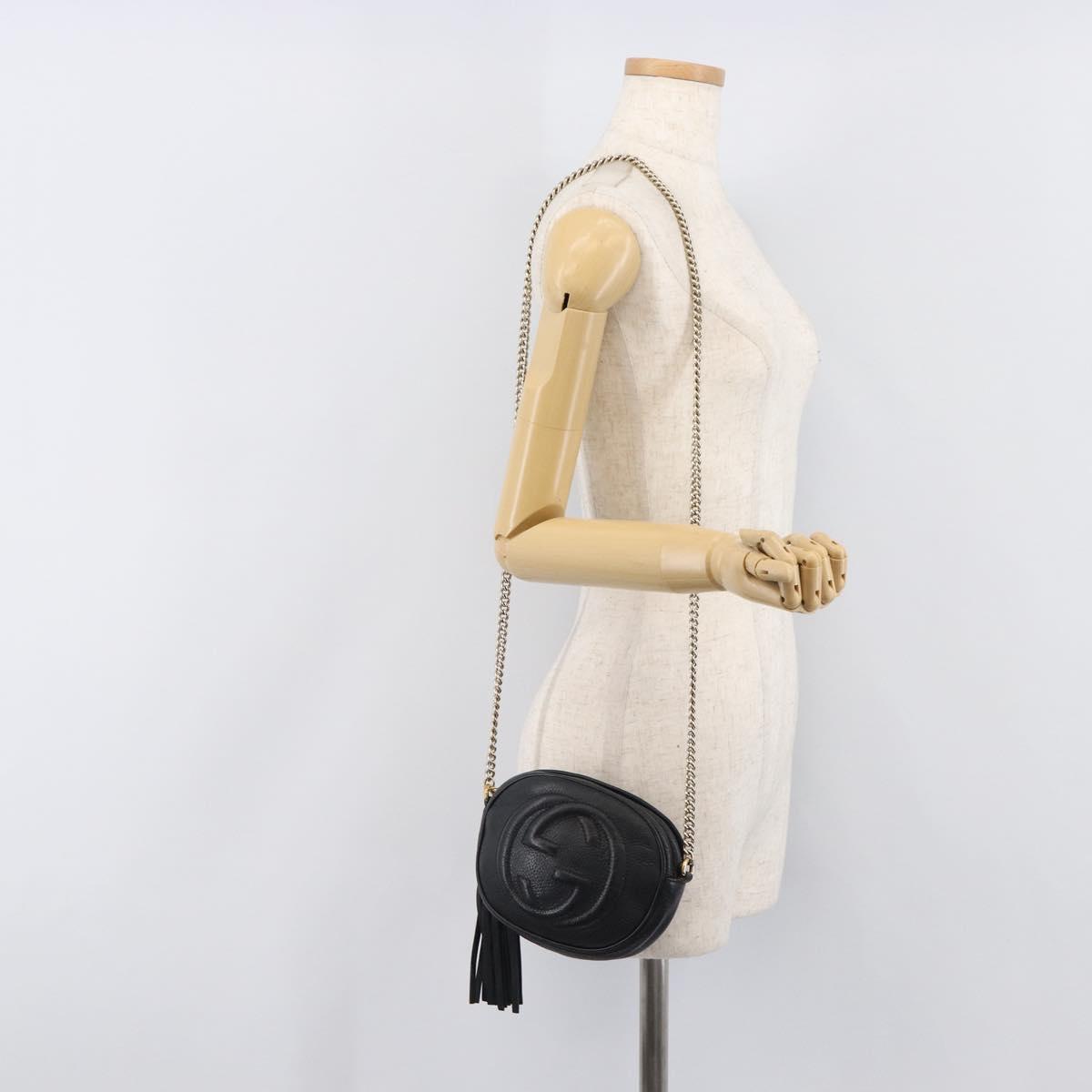 GUCCI Soho Chain Shoulder Bag Leather Black Gold 353965 Auth 205993