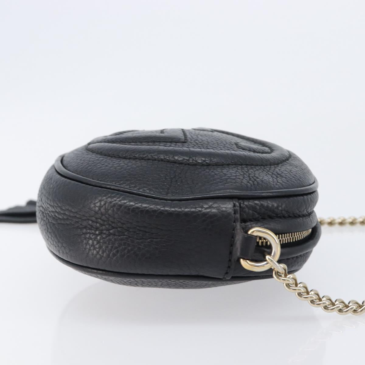 GUCCI Soho Chain Shoulder Bag Leather Black Gold 353965 Auth 205993