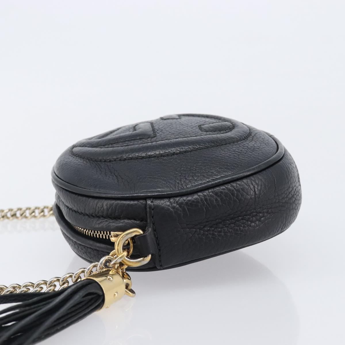 GUCCI Soho Chain Shoulder Bag Leather Black Gold 353965 Auth 205993