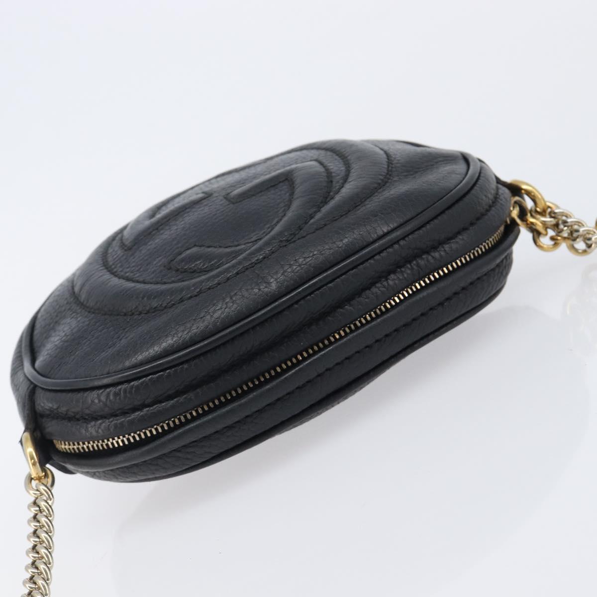 GUCCI Soho Chain Shoulder Bag Leather Black Gold 353965 Auth 205993