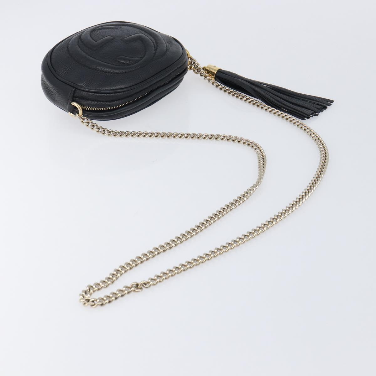 GUCCI Soho Chain Shoulder Bag Leather Black Gold 353965 Auth 205993