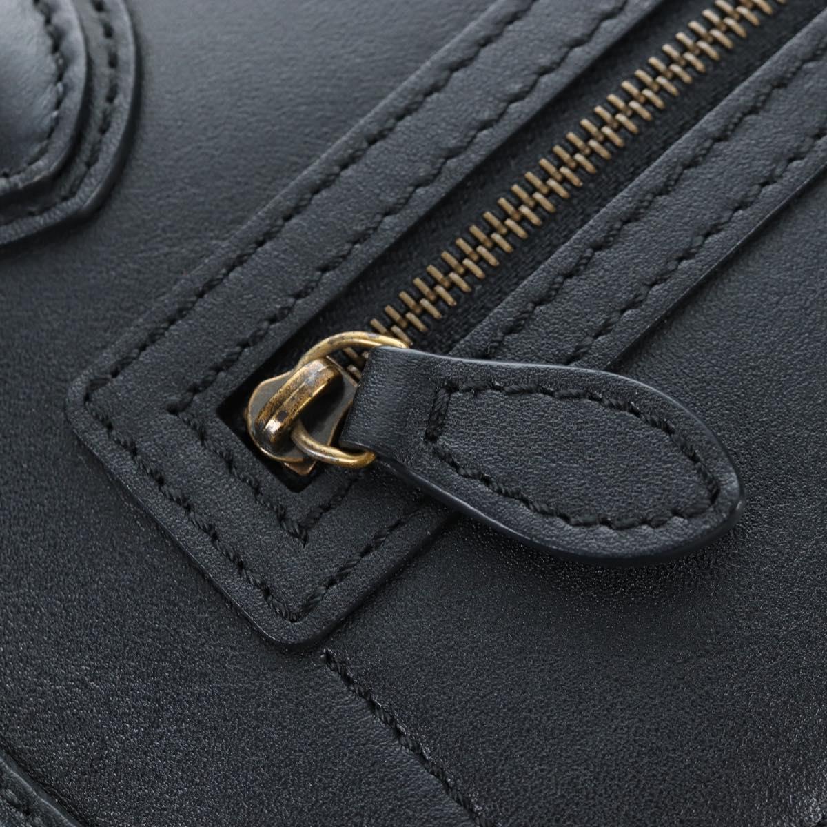 CELINE Luggage Micro Shopper Hand Bag Leather 2way Black Gold Auth 205995V