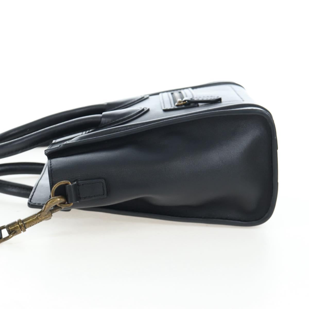 CELINE Luggage Micro Shopper Hand Bag Leather 2way Black Gold Auth 205995V