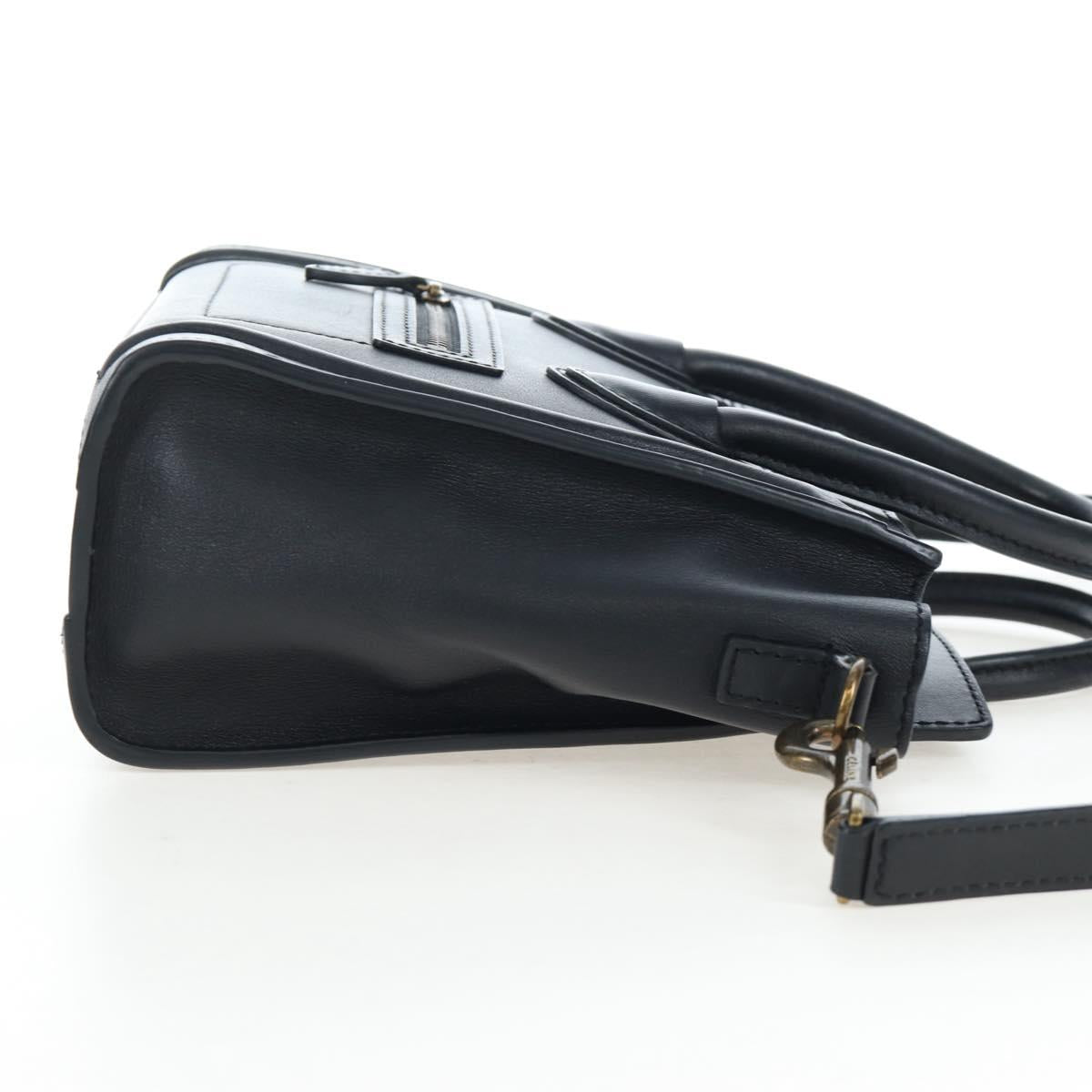 CELINE Luggage Micro Shopper Hand Bag Leather 2way Black Gold Auth 205995V