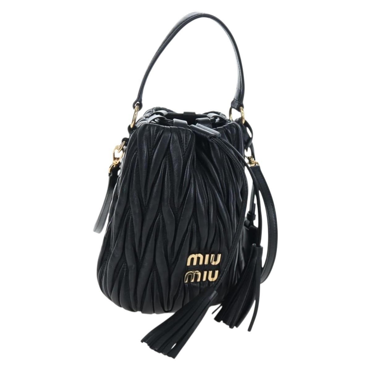 Miu Miu Matelasse Shoulder Bag Leather 2way Black Gold Auth 205997M