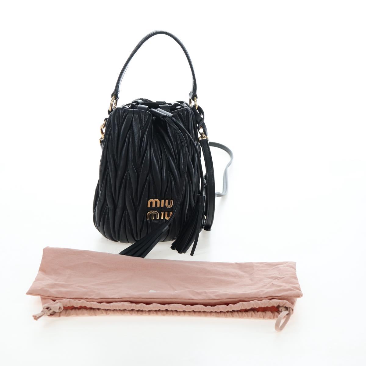 Miu Miu Matelasse Shoulder Bag Leather 2way Black Gold Auth 205997M