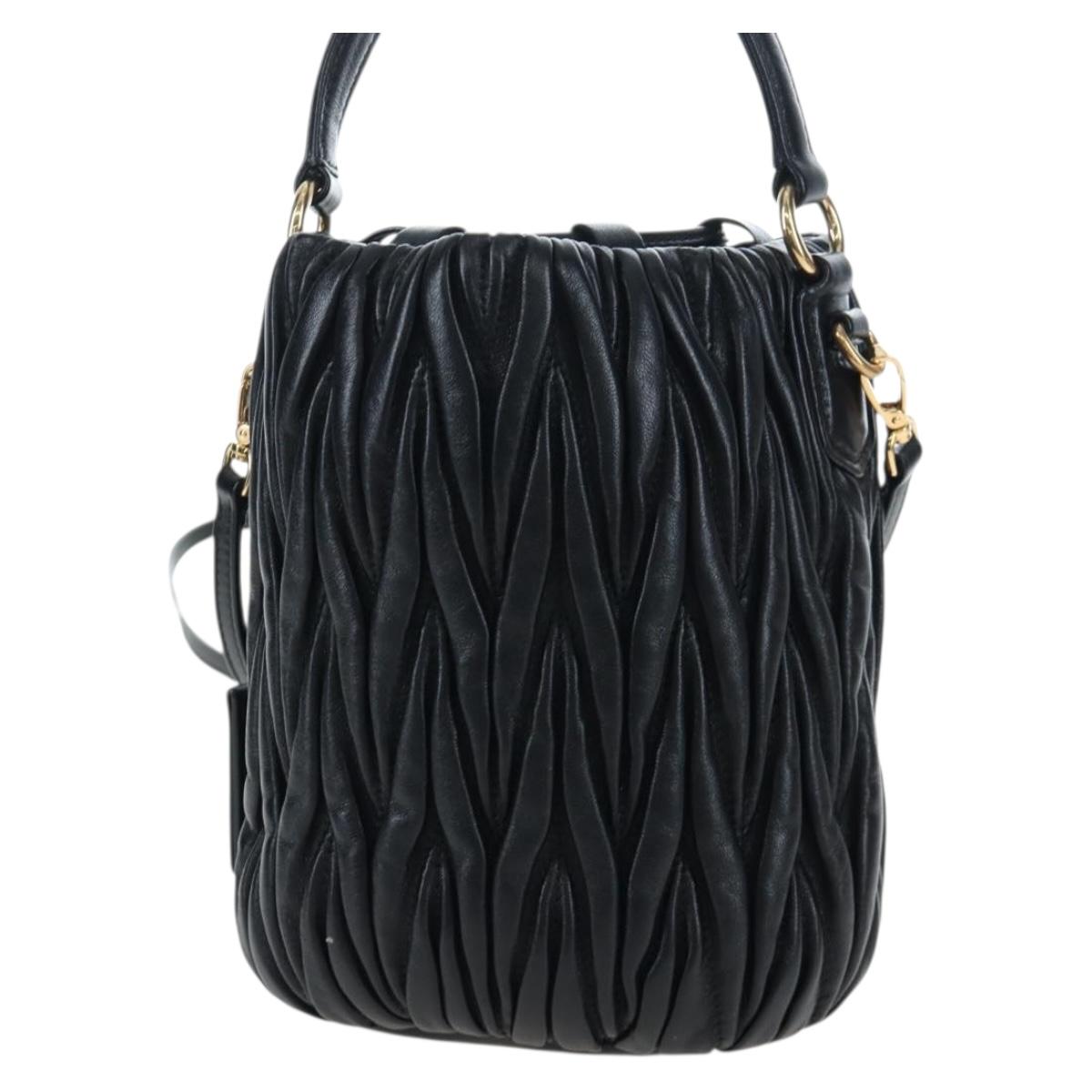 Miu Miu Matelasse Shoulder Bag Leather 2way Black Gold Auth 205997M