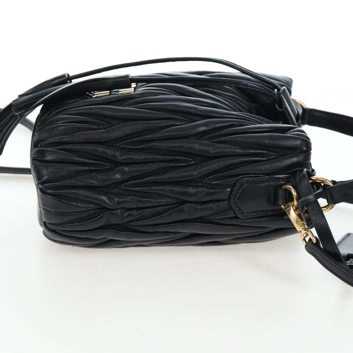 Miu Miu Matelasse Shoulder Bag Leather 2way Black Gold Auth 205997M