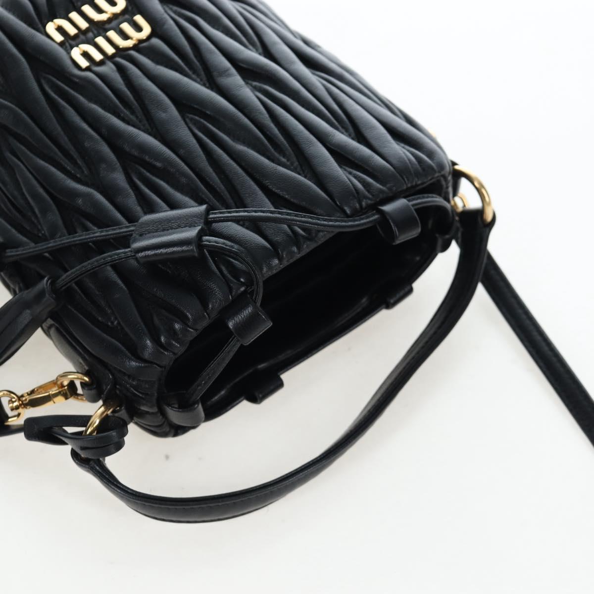 Miu Miu Matelasse Shoulder Bag Leather 2way Black Gold Auth 205997M