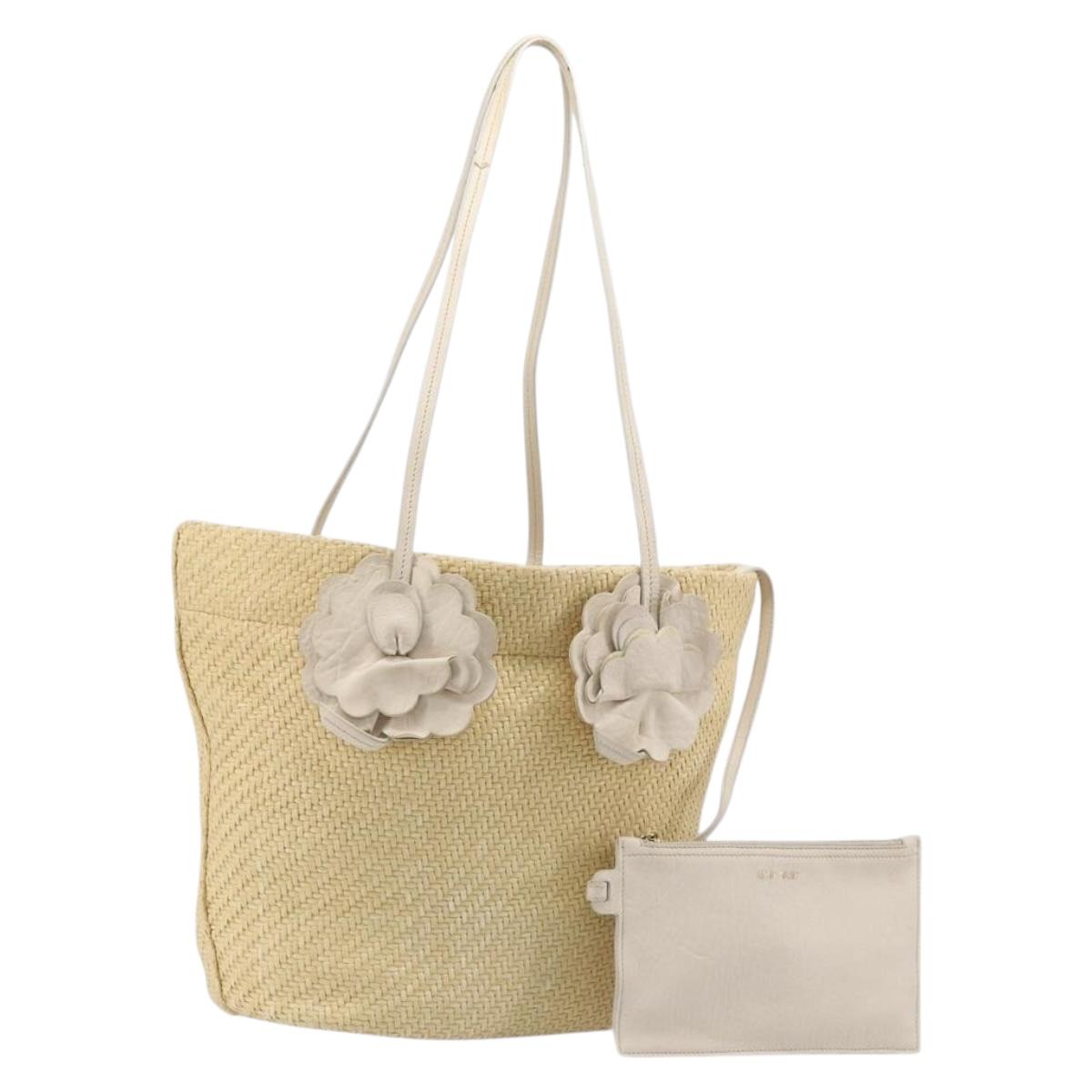 Miu Miu Tote Bag Raffia Beige Gold Auth 205999A