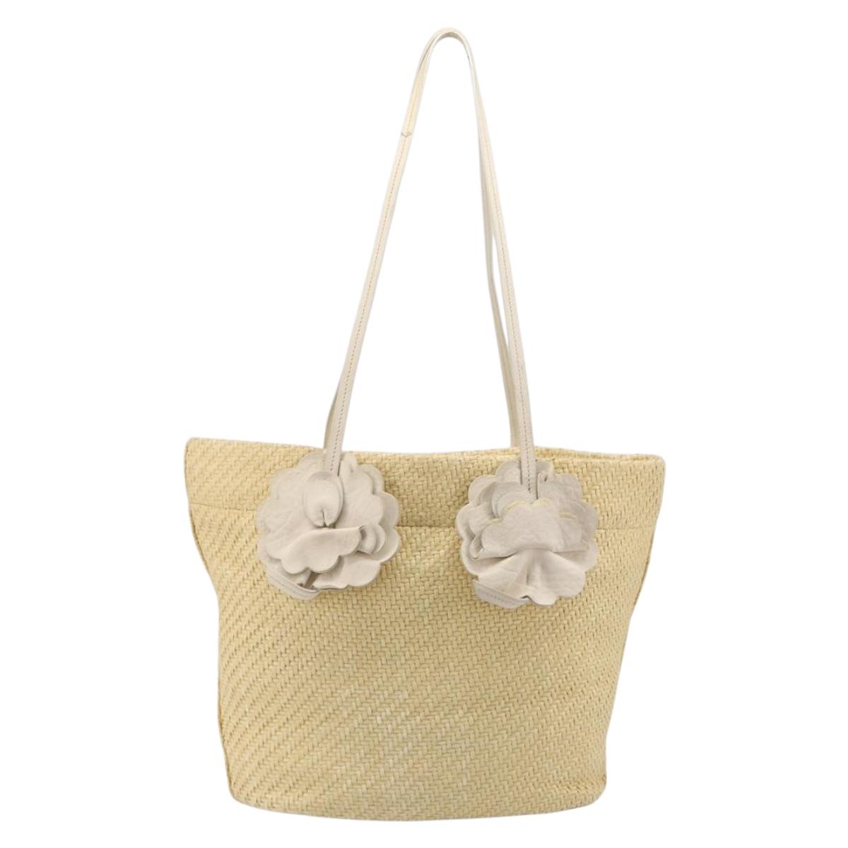 Miu Miu Tote Bag Raffia Beige Gold Auth 205999A