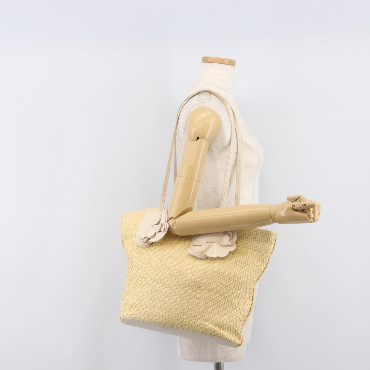 Miu Miu Tote Bag Raffia Beige Gold Auth 205999A