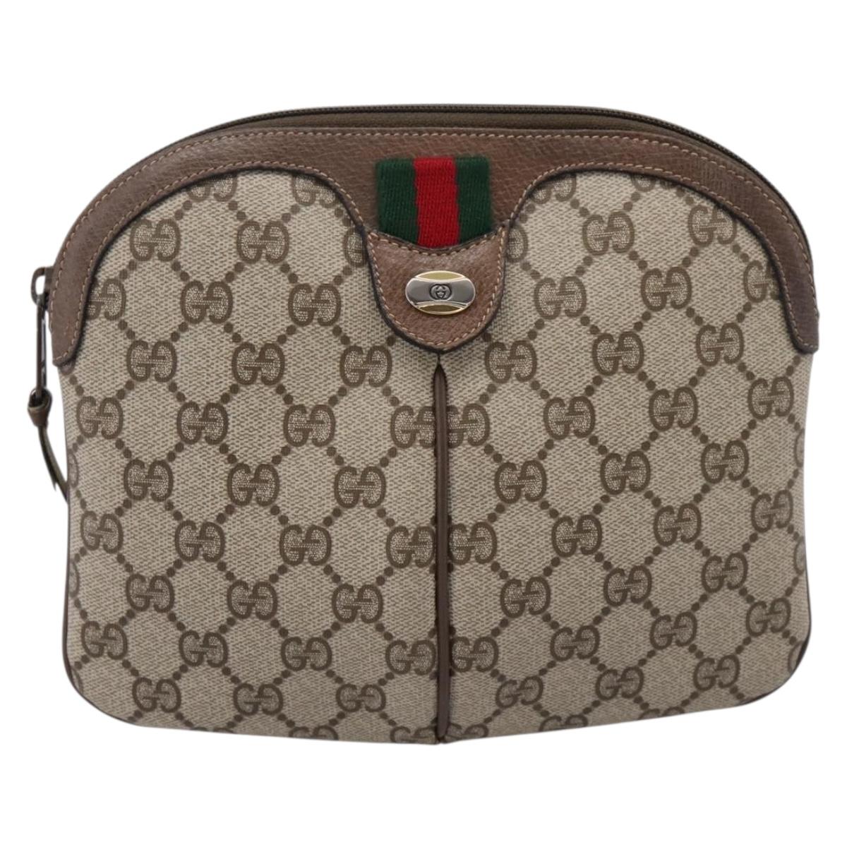 GUCCI GG Supreme Web Sherry Line Bag PVC Beige Gold 904 02 047 Auth 206000