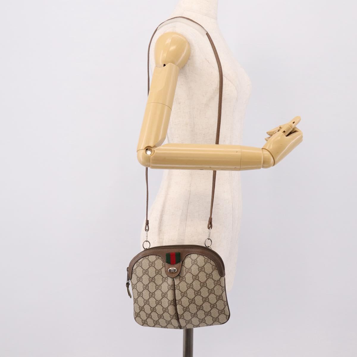 GUCCI GG Supreme Web Sherry Line Bag PVC Beige Gold 904 02 047 Auth 206000