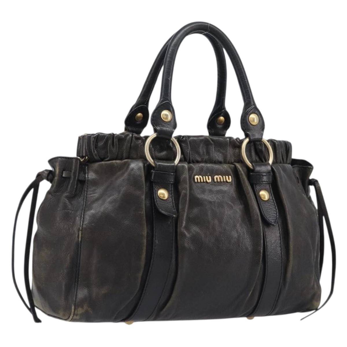 Miu Miu Hand Bag Vitellolux Black Gold Auth 206001A