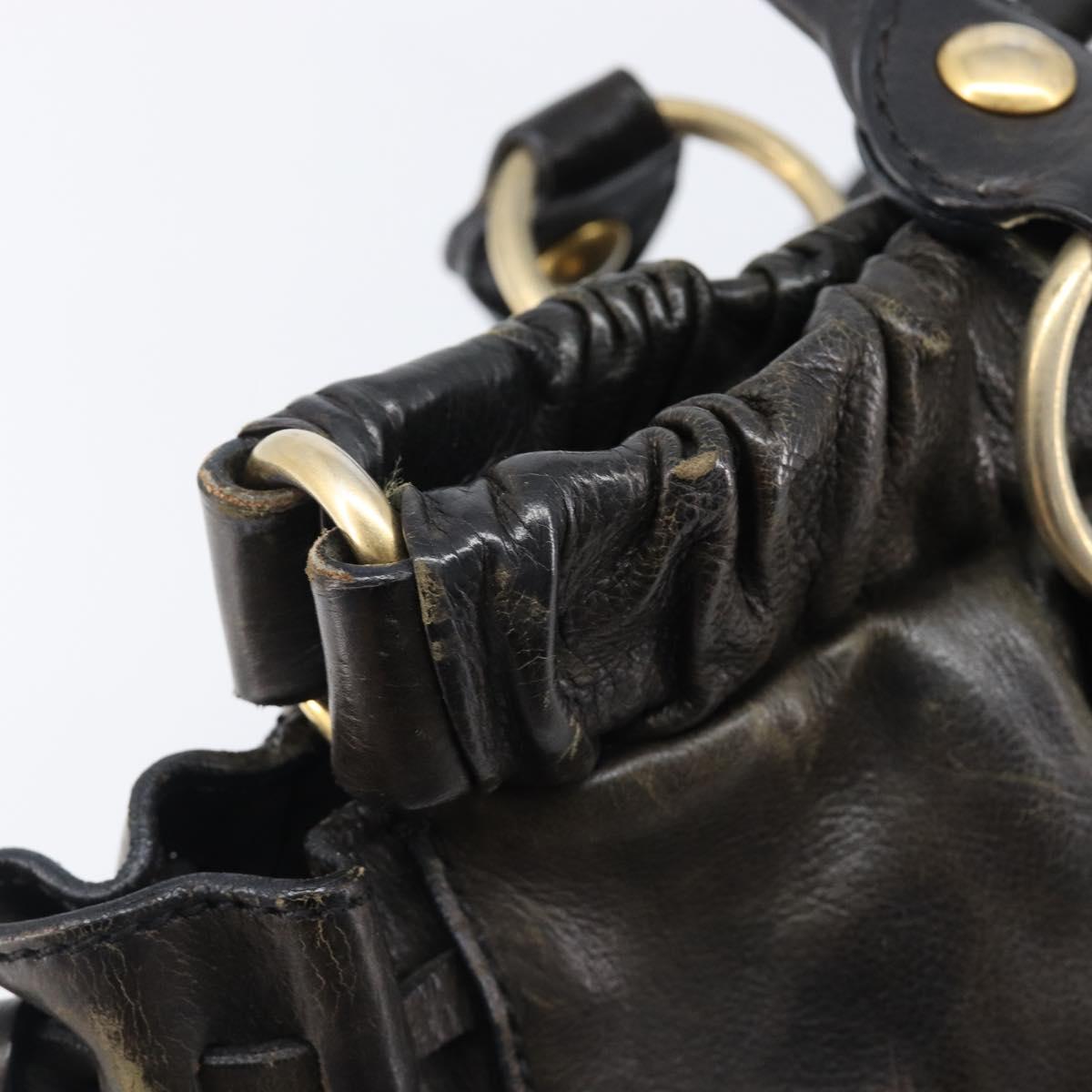 Miu Miu Hand Bag Vitellolux Black Gold Auth 206001A