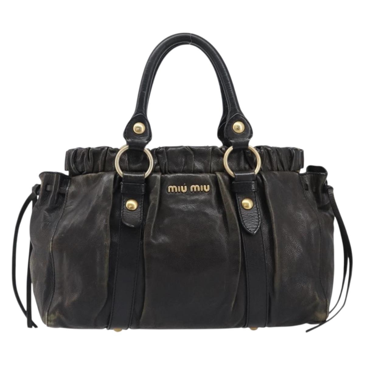 Miu Miu Hand Bag Vitellolux Black Gold Auth 206001A