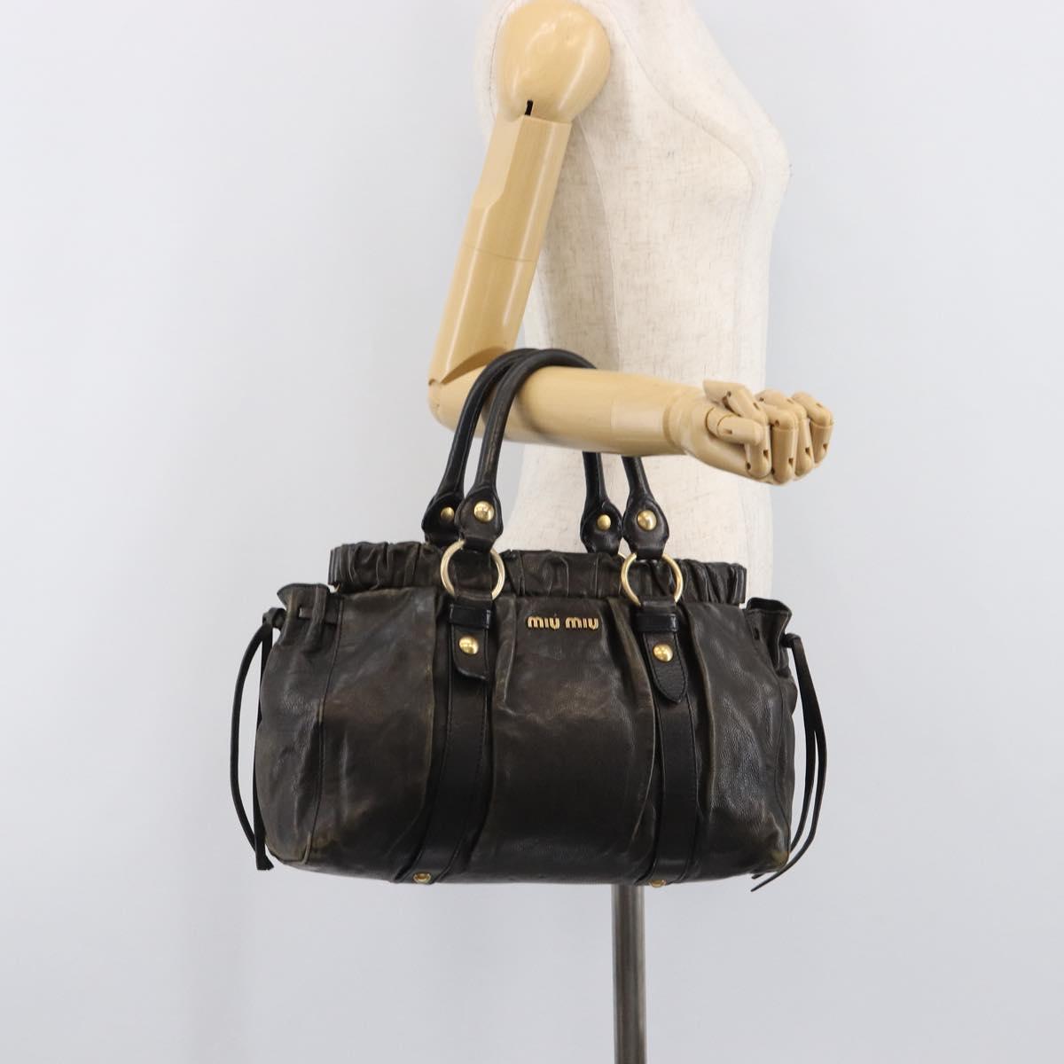 Miu Miu Hand Bag Vitellolux Black Gold Auth 206001A