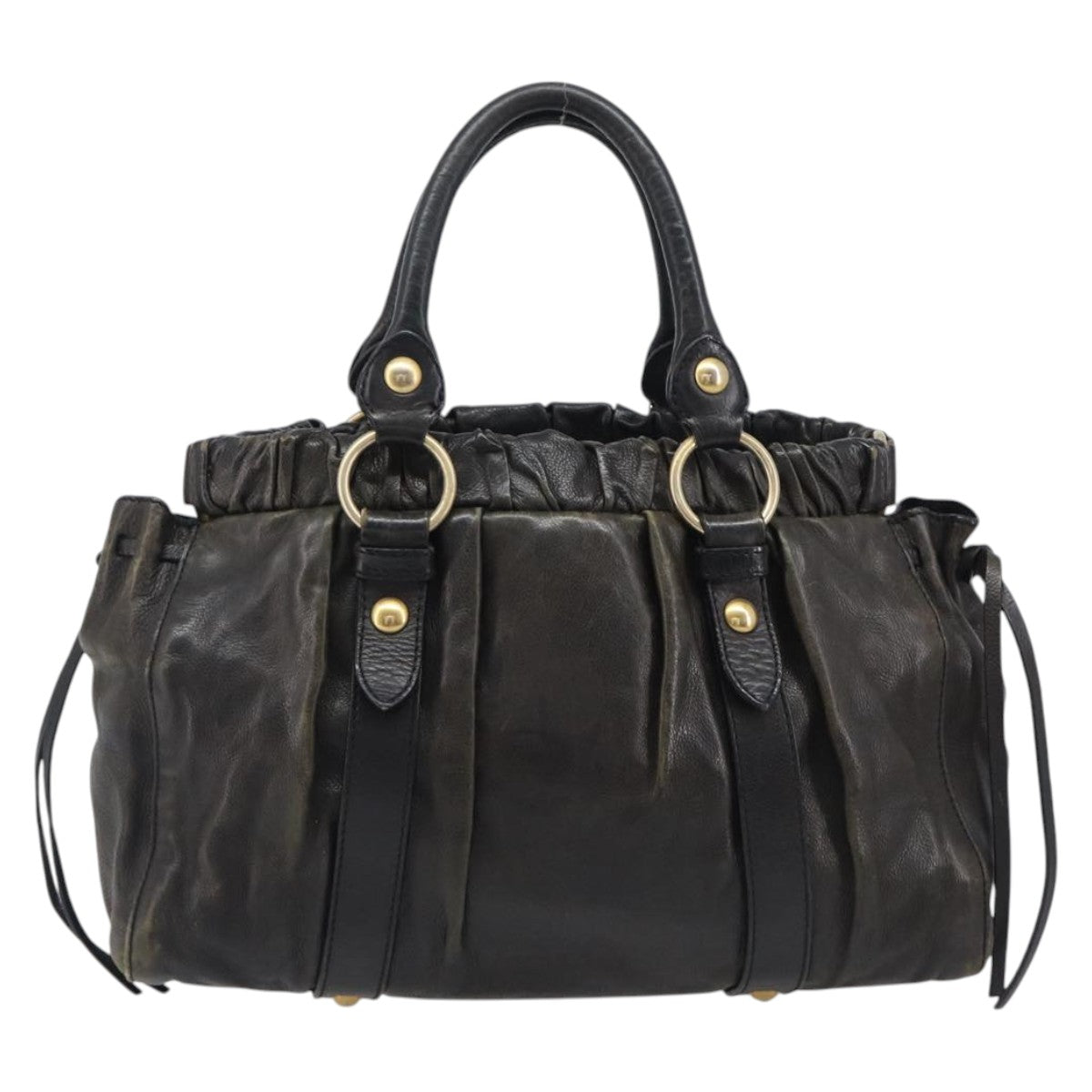 Miu Miu Hand Bag Vitellolux Black Gold Auth 206001A