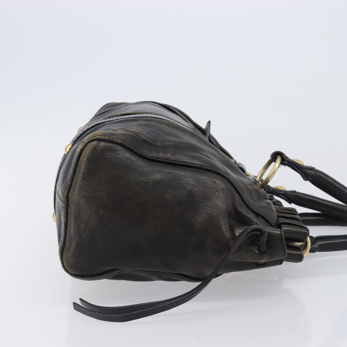 Miu Miu Hand Bag Vitellolux Black Gold Auth 206001A