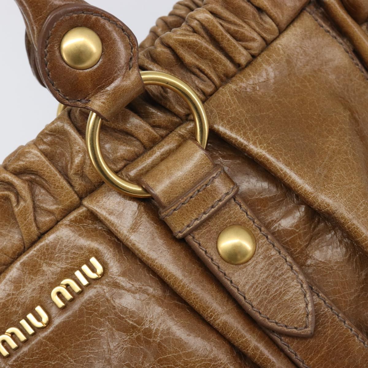 Miu Miu Hand Bag Vitellolux Brown Gold Auth 206002V