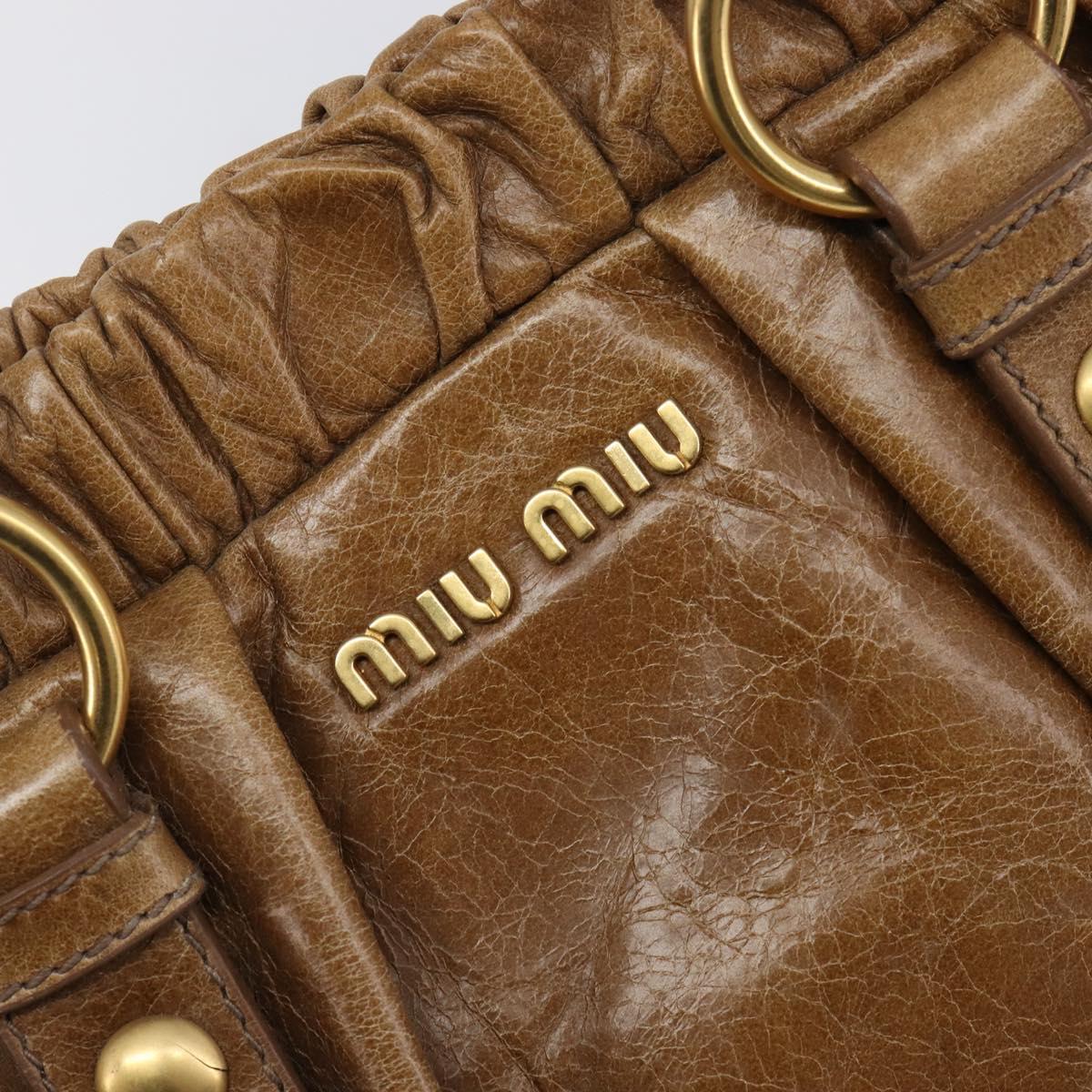 Miu Miu Hand Bag Vitellolux Brown Gold Auth 206002V
