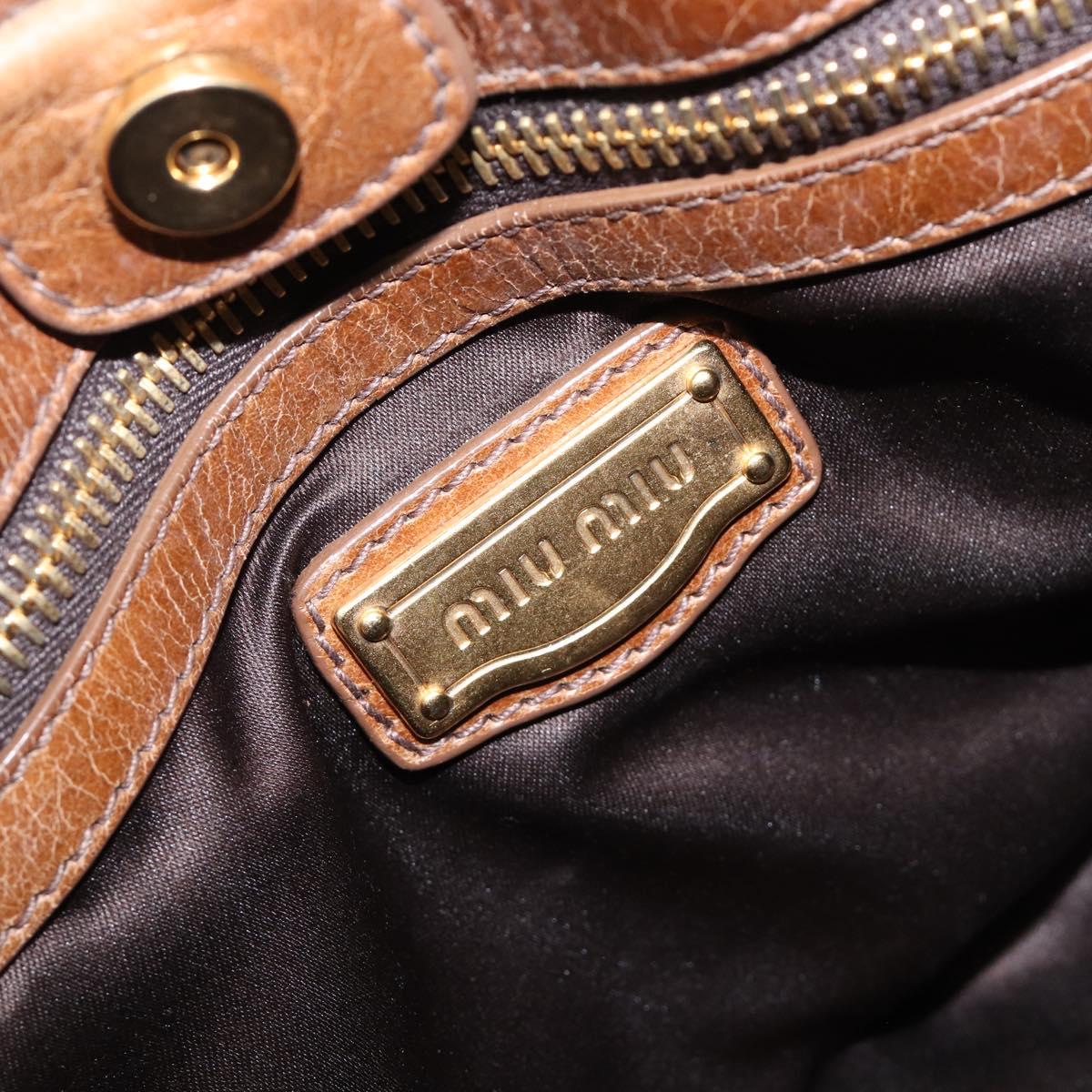 Miu Miu Hand Bag Vitellolux Brown Gold Auth 206002V