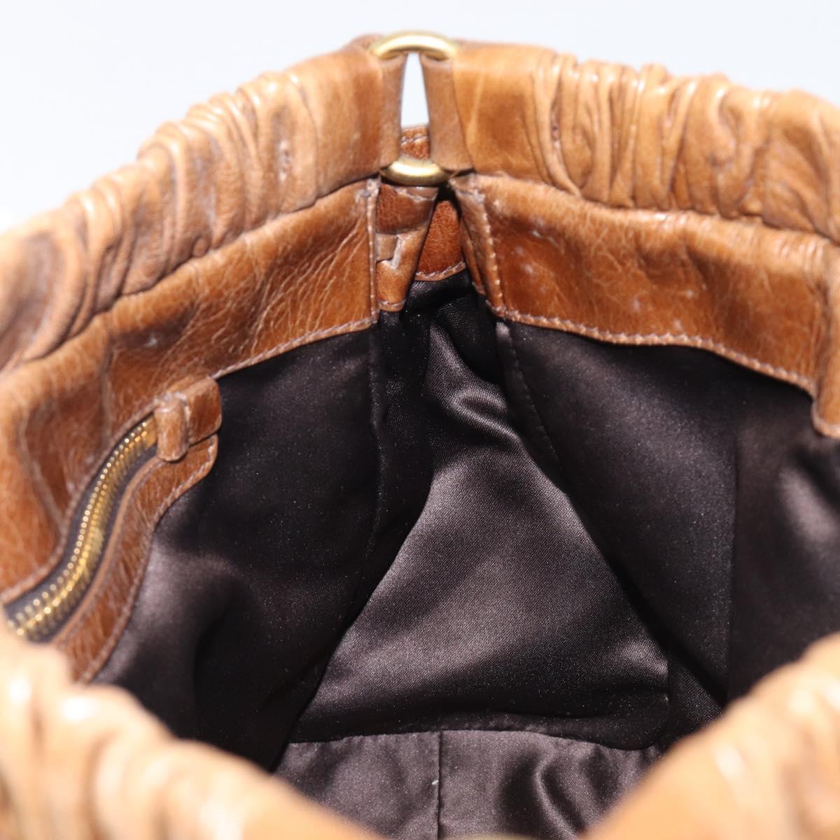 Miu Miu Hand Bag Vitellolux Brown Gold Auth 206002V