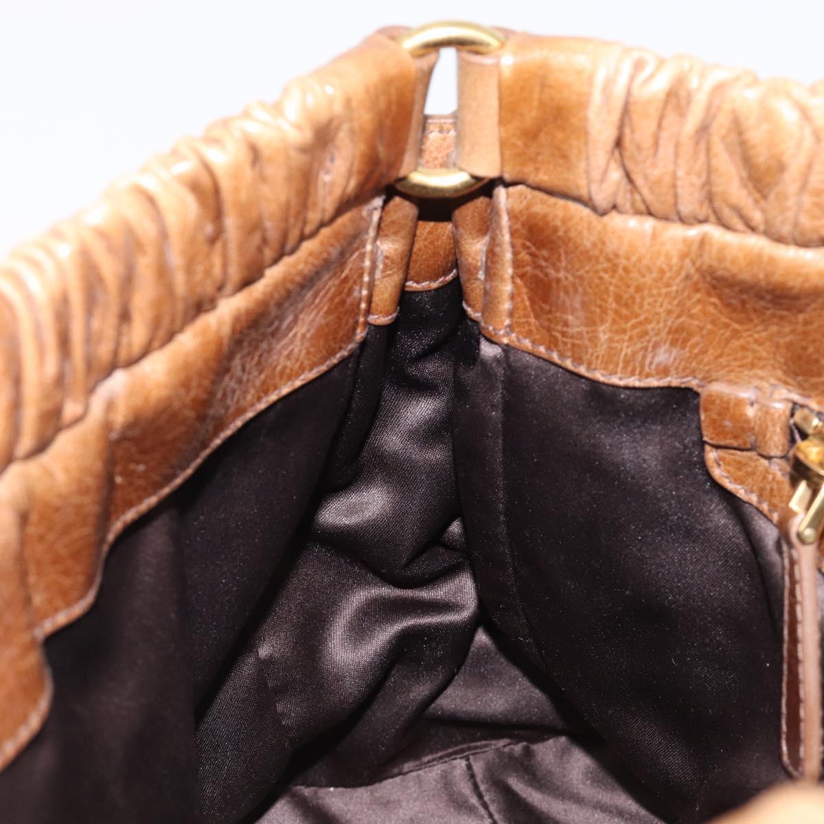 Miu Miu Hand Bag Vitellolux Brown Gold Auth 206002V