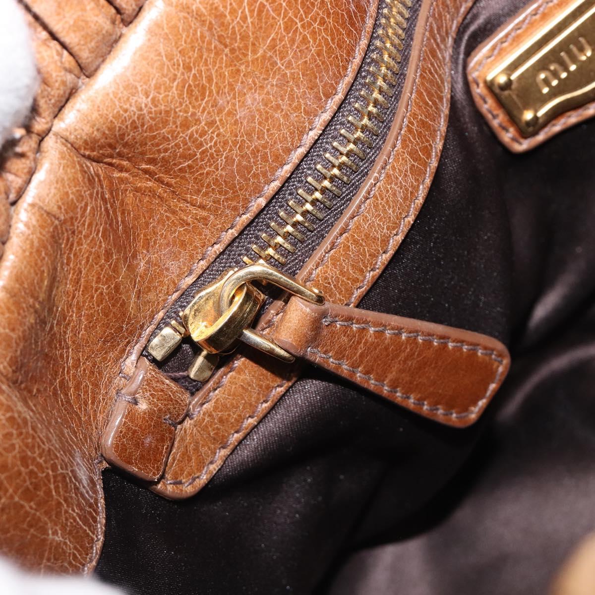 Miu Miu Hand Bag Vitellolux Brown Gold Auth 206002V