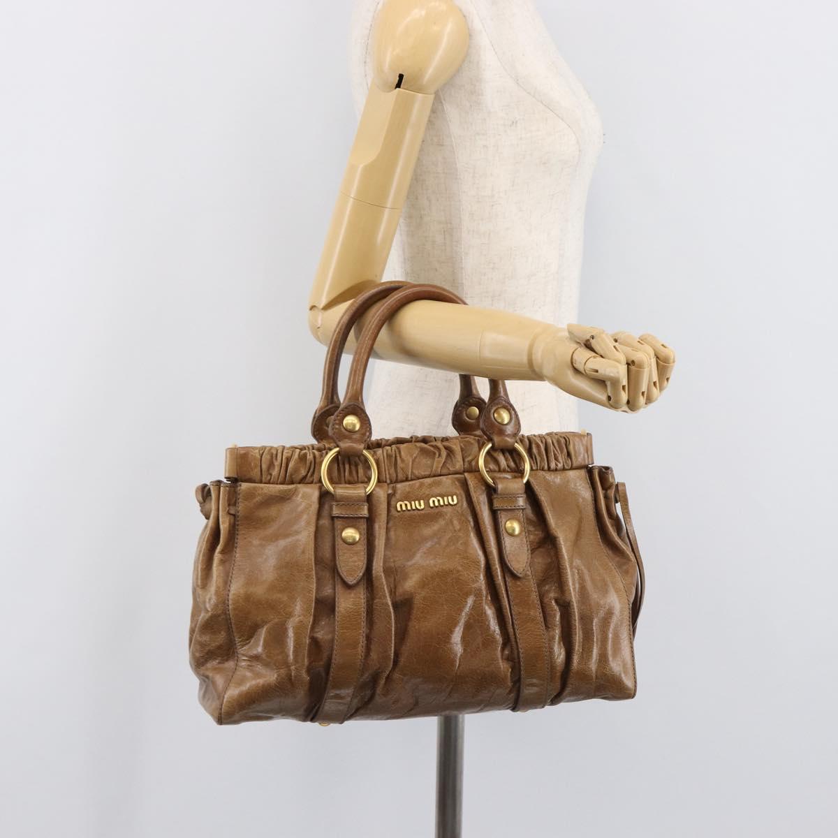 Miu Miu Hand Bag Vitellolux Brown Gold Auth 206002V