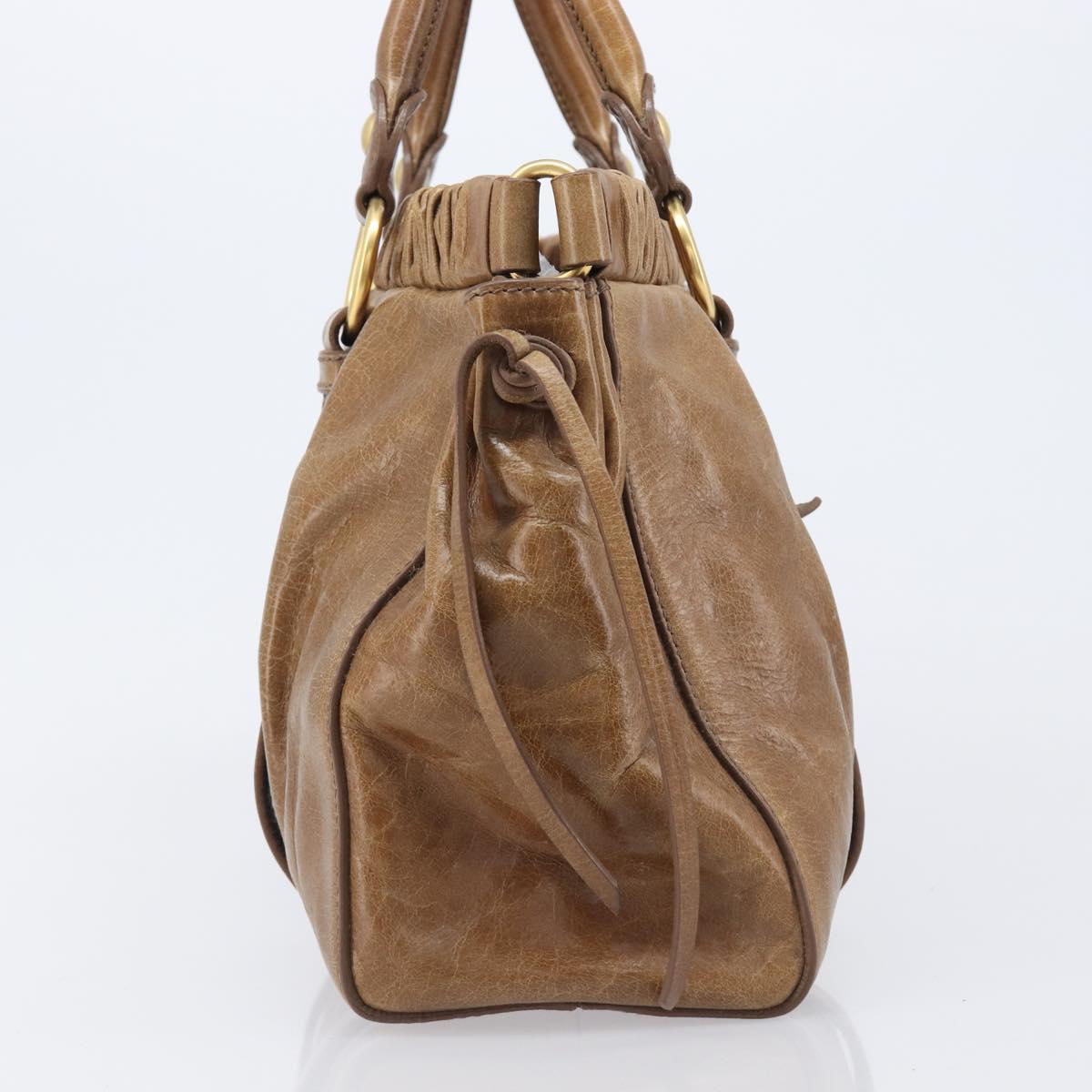 Miu Miu Hand Bag Vitellolux Brown Gold Auth 206002V