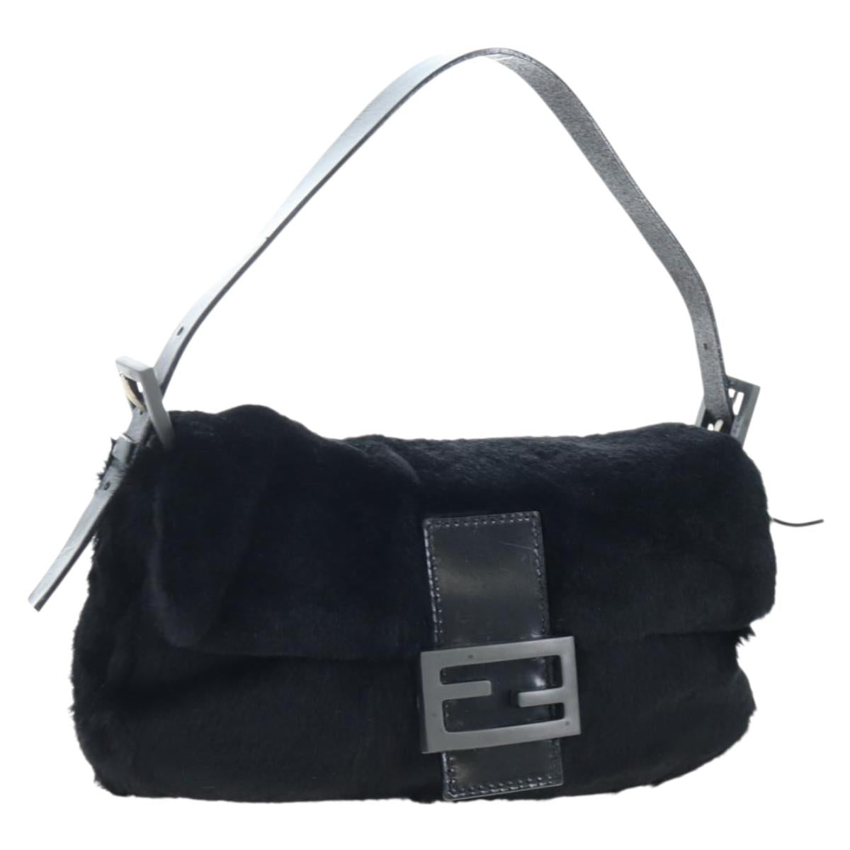 FENDI Mamma Baguette Shoulder Bag Fur Black Auth 206008SAM