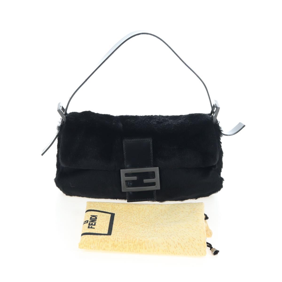 FENDI Mamma Baguette Shoulder Bag Fur Black Auth 206008SAM