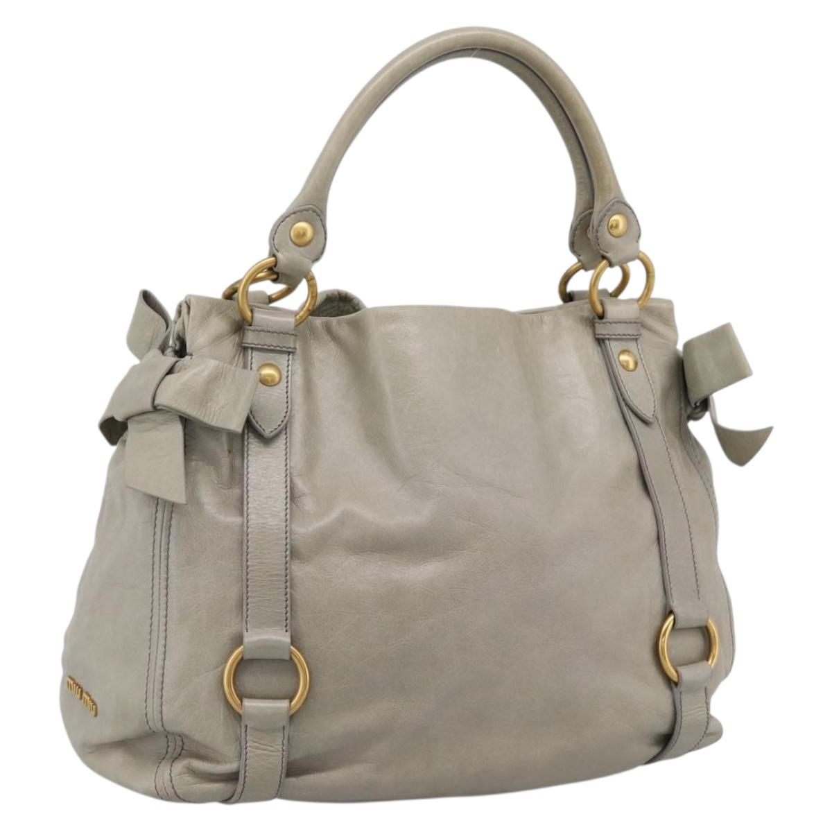 Miu Miu Tote Bag Vitellolux Gray Gold Auth 206009V