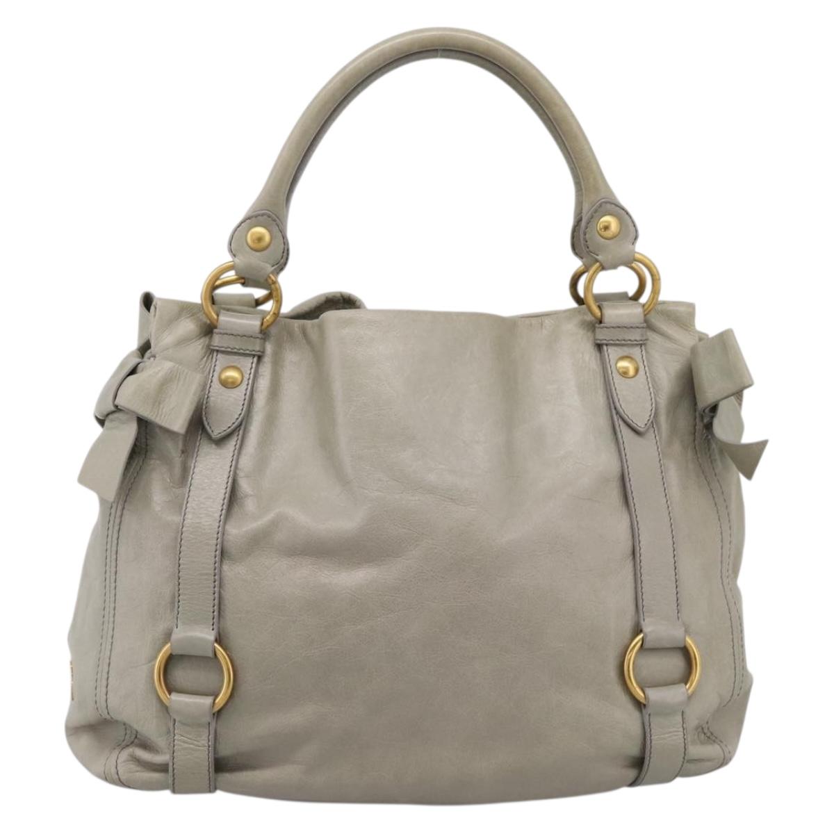 Miu Miu Tote Bag Vitellolux Gray Gold Auth 206009V