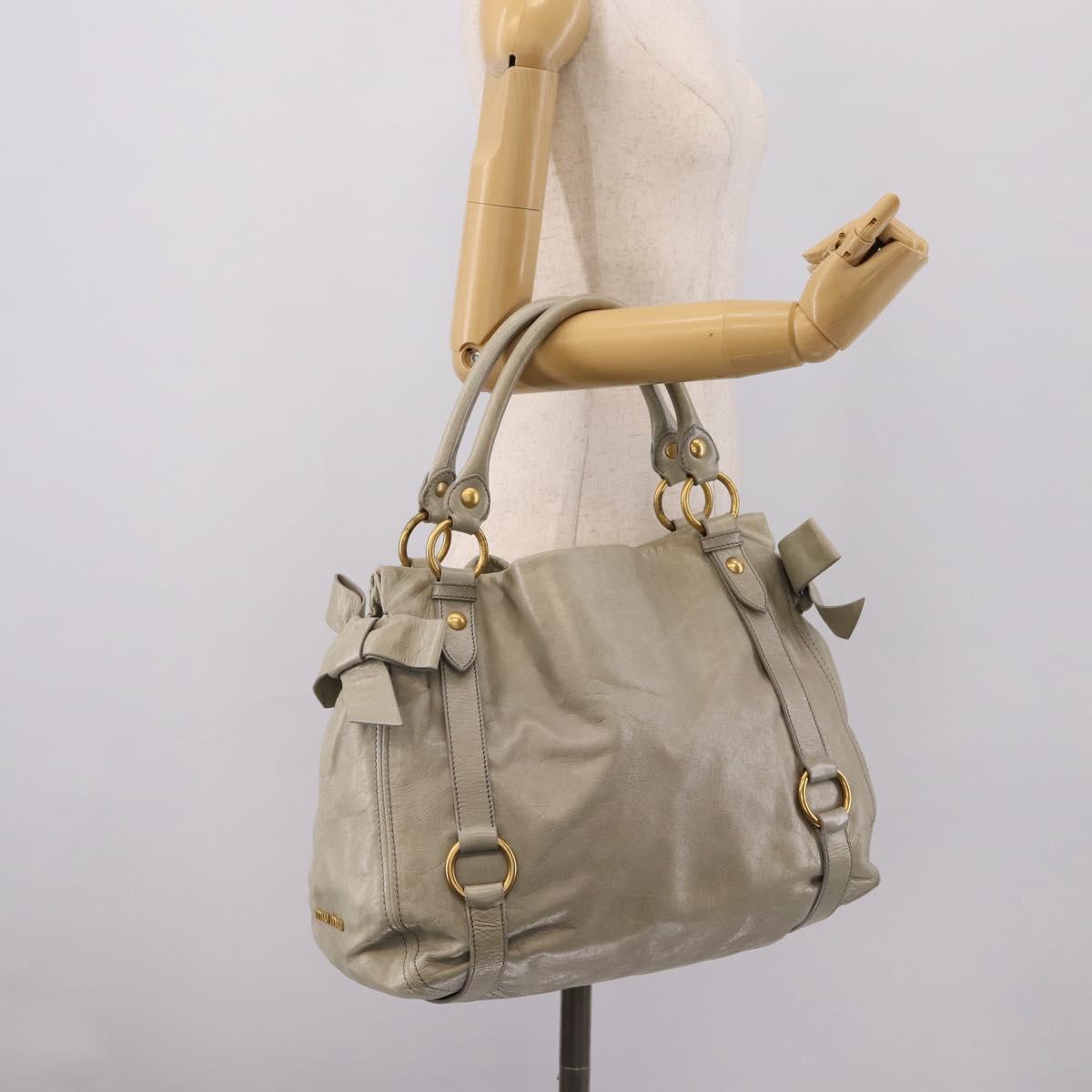 Miu Miu Tote Bag Vitellolux Gray Gold Auth 206009V