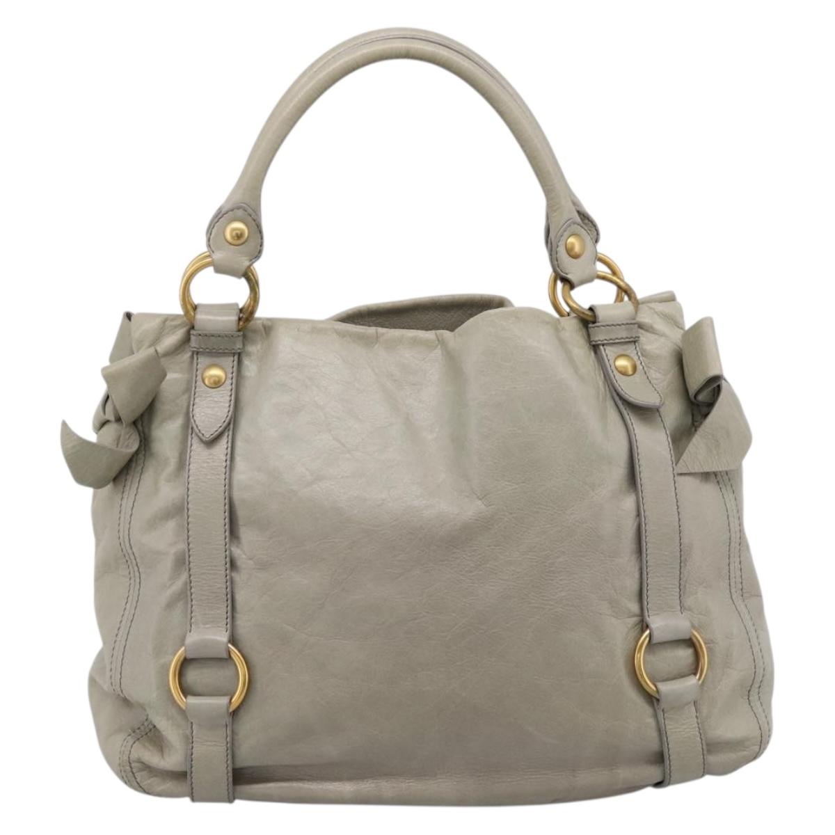 Miu Miu Tote Bag Vitellolux Gray Gold Auth 206009V